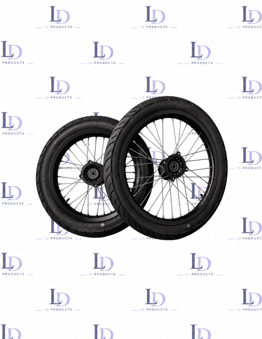 (2 WEEK PREORDER) Chrome & Black 17/14 Supermoto Wheelsets - Strike/Yozma/Tuttio/Valintsu
